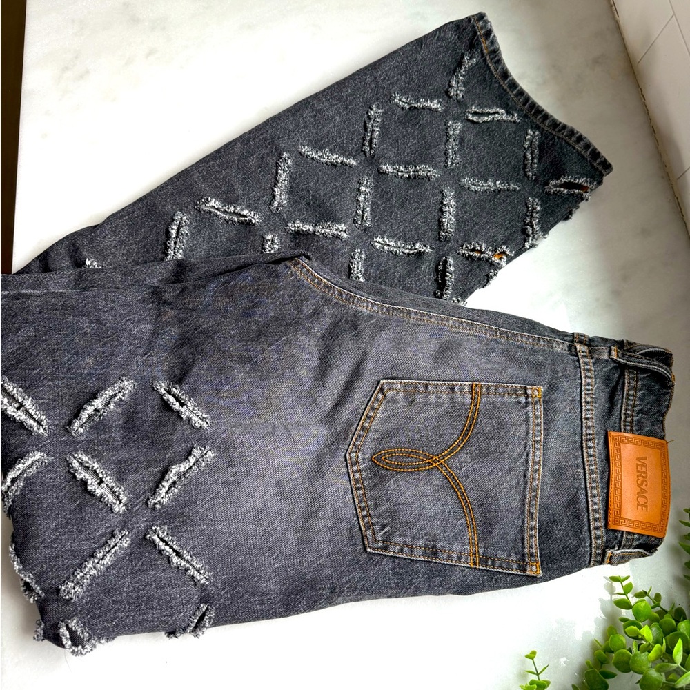 Versace Slashed Jeans Sz 27 grey/black